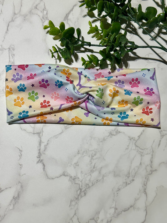 Colorful Paw Prints Twist Headband