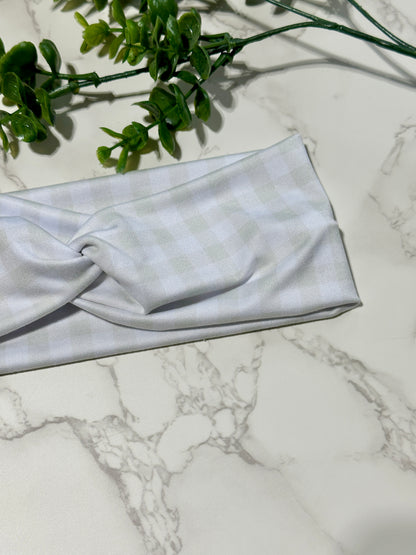 Checkered/Gingham Twist Headband - Linen