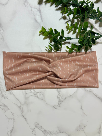 White Dashes on Terracotta Twist Headband