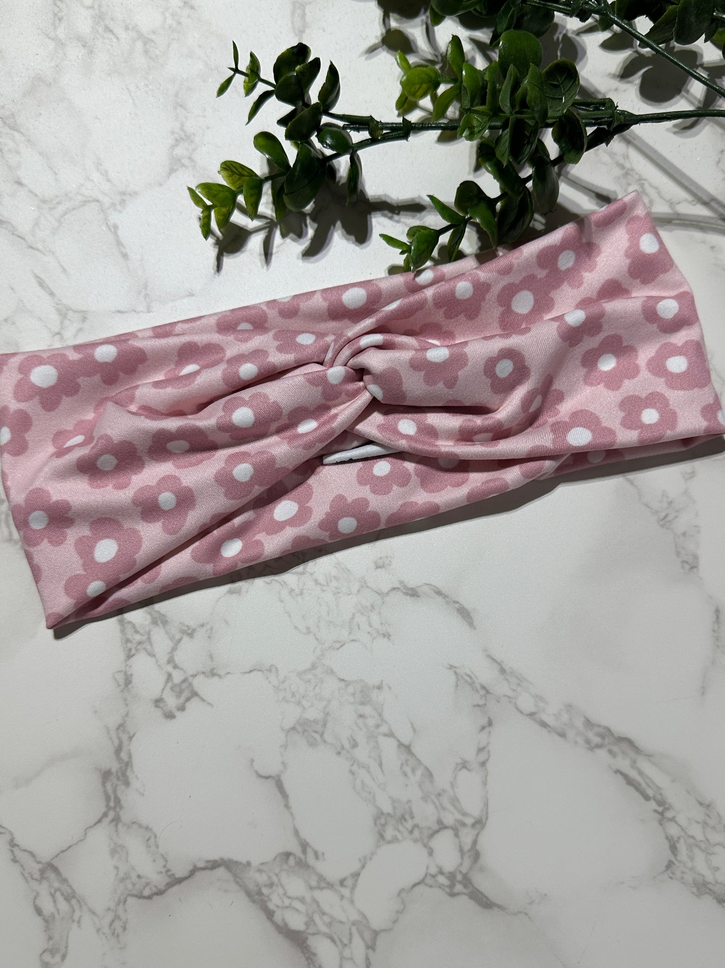 Pink Flowers on Pink Twist Headband