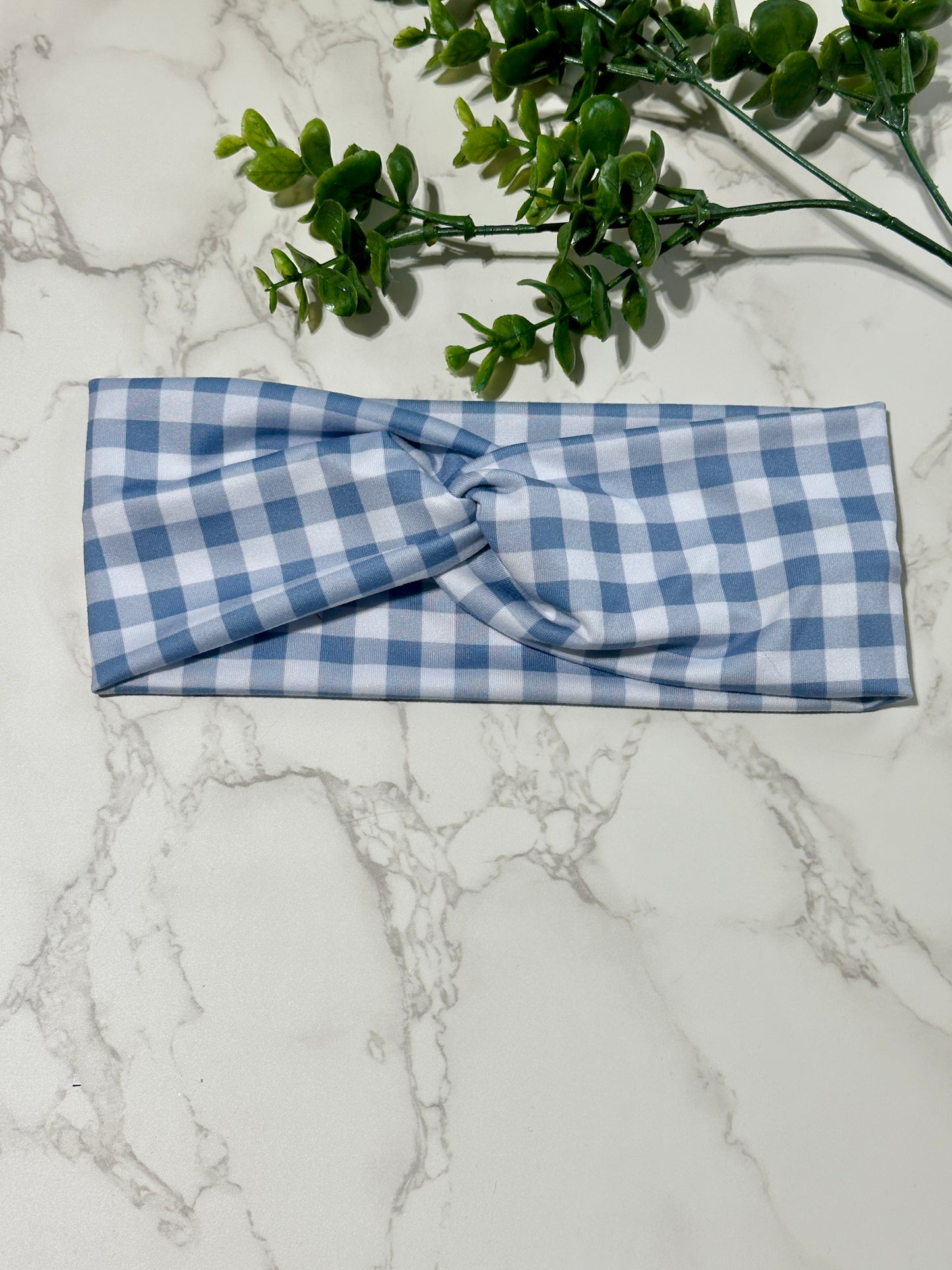 Checkered/Gingham Twist Headband - Denim