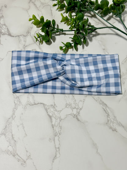 Checkered/Gingham Twist Headband - Denim