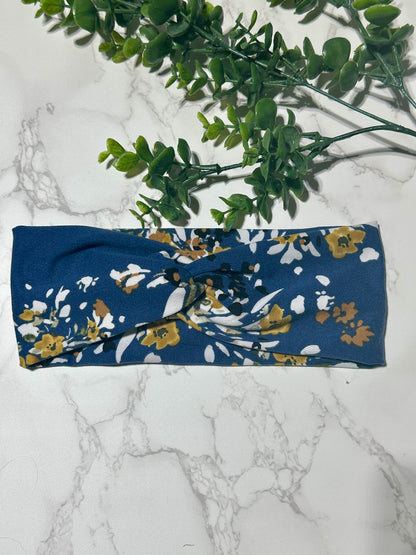 Blue Floral Twist Headband