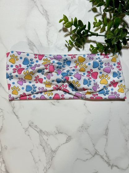 Colorful Dog Paws Twist Headband
