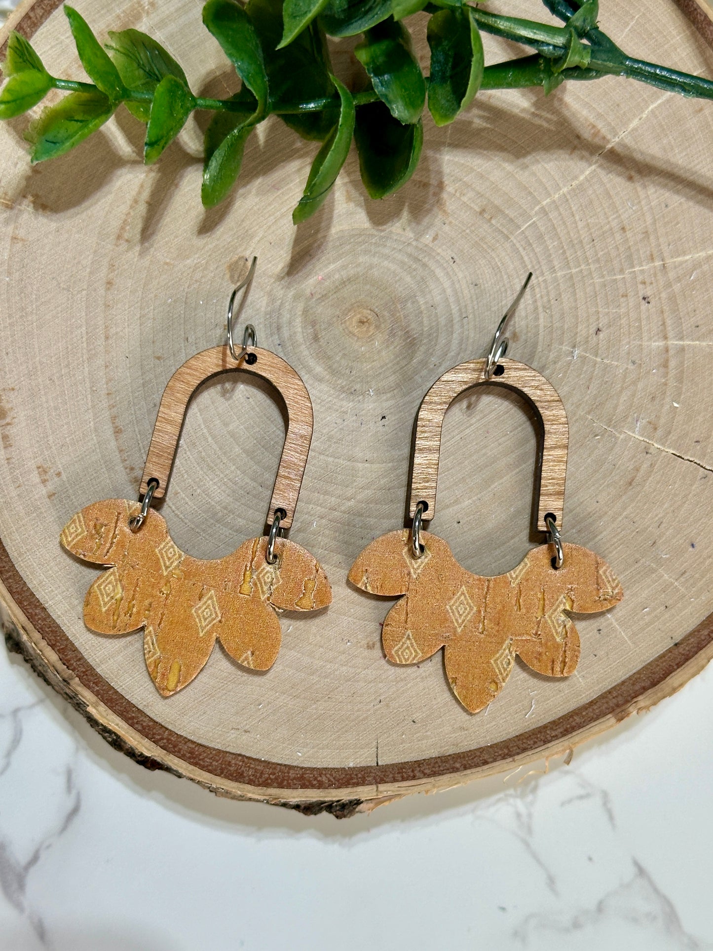 Half Flower/ Arch Earrings- Diamonds on Mistard/Yellow