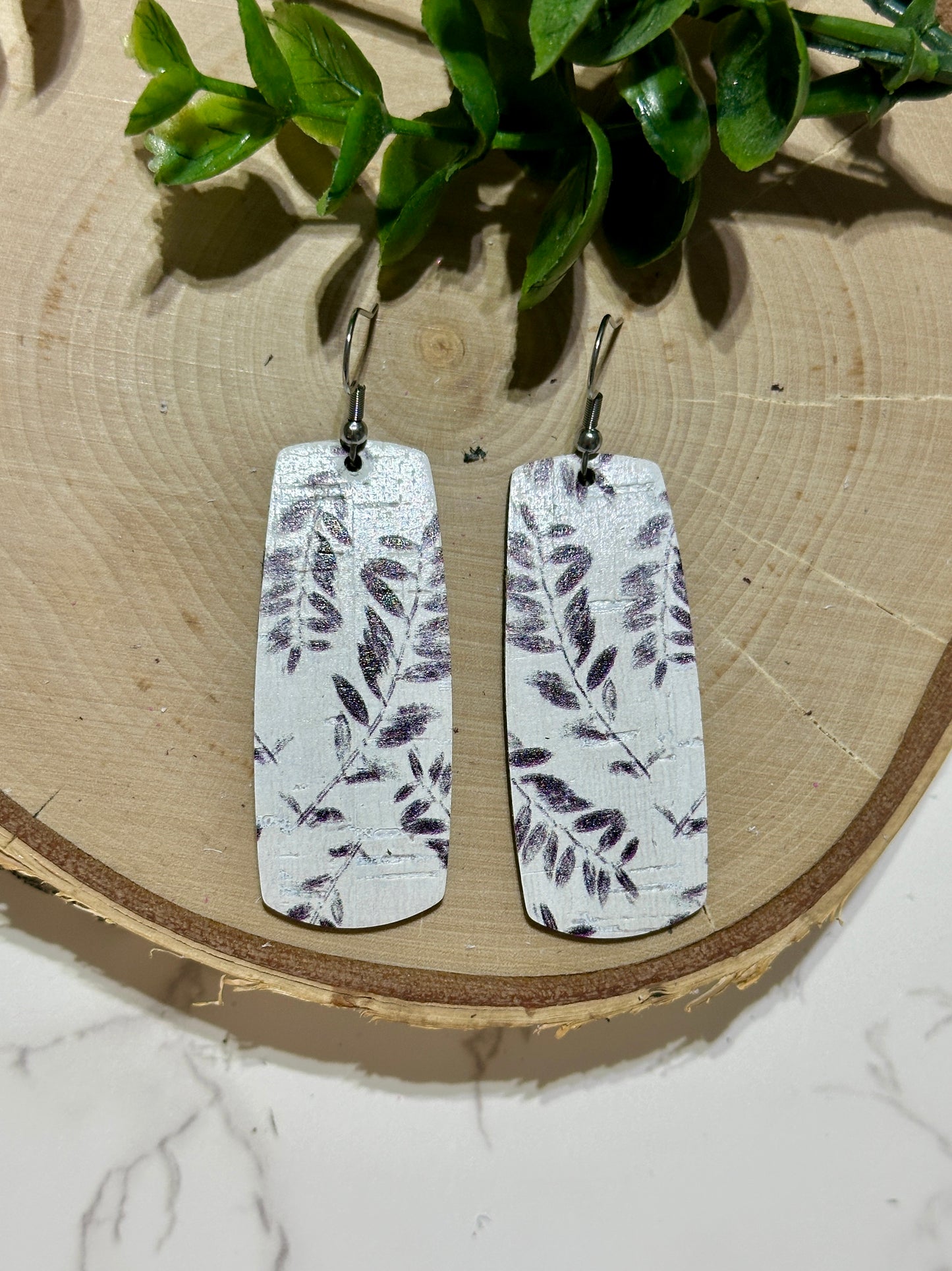 Bar Earrings - Black Leaves on White