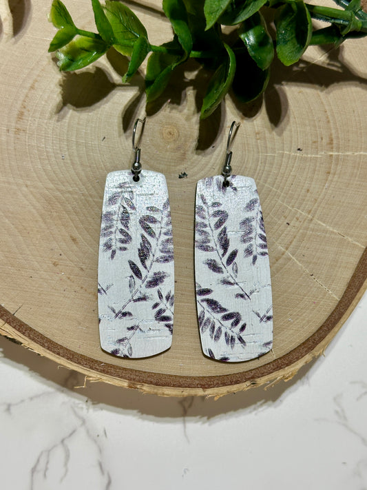 Bar Earrings - Black Leaves on White