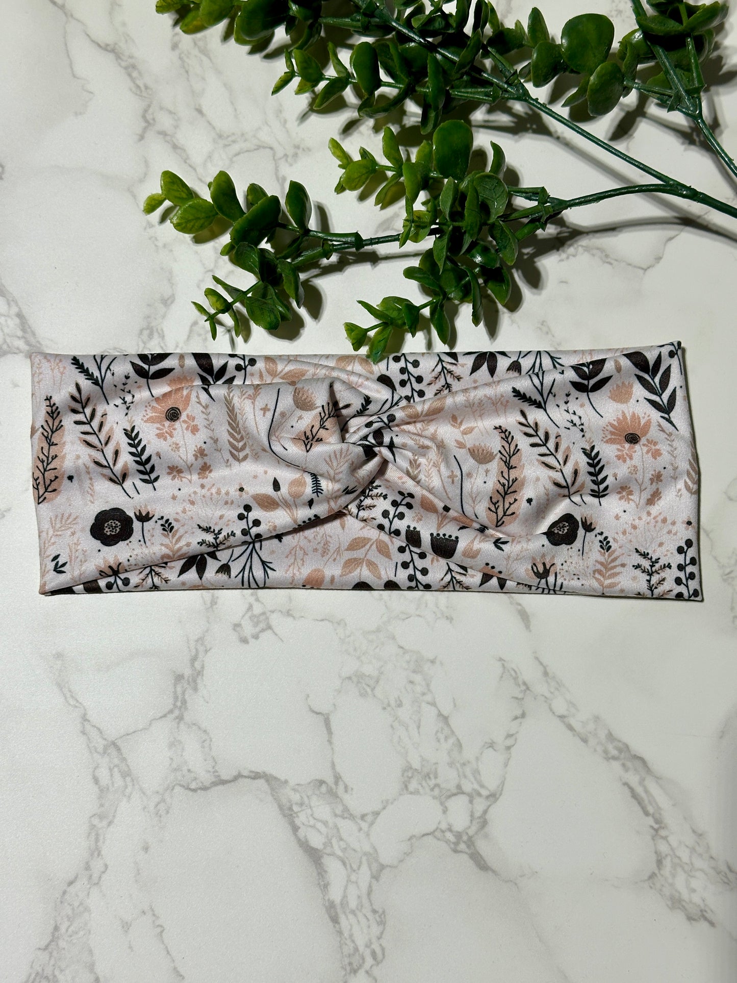 Neutral Brown/Black Botanical Twist Headband