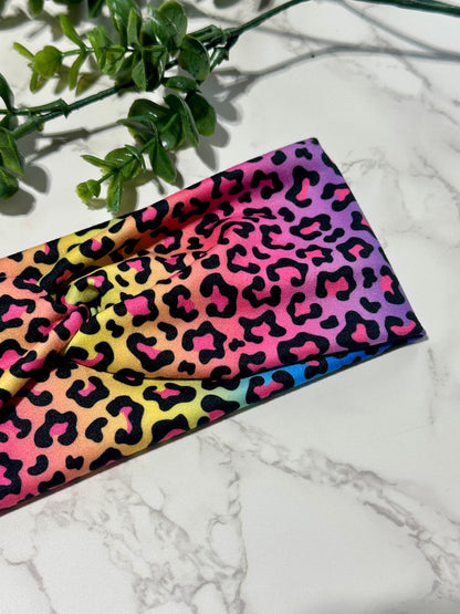 Colorful Rainbow Leopard Twist Headband