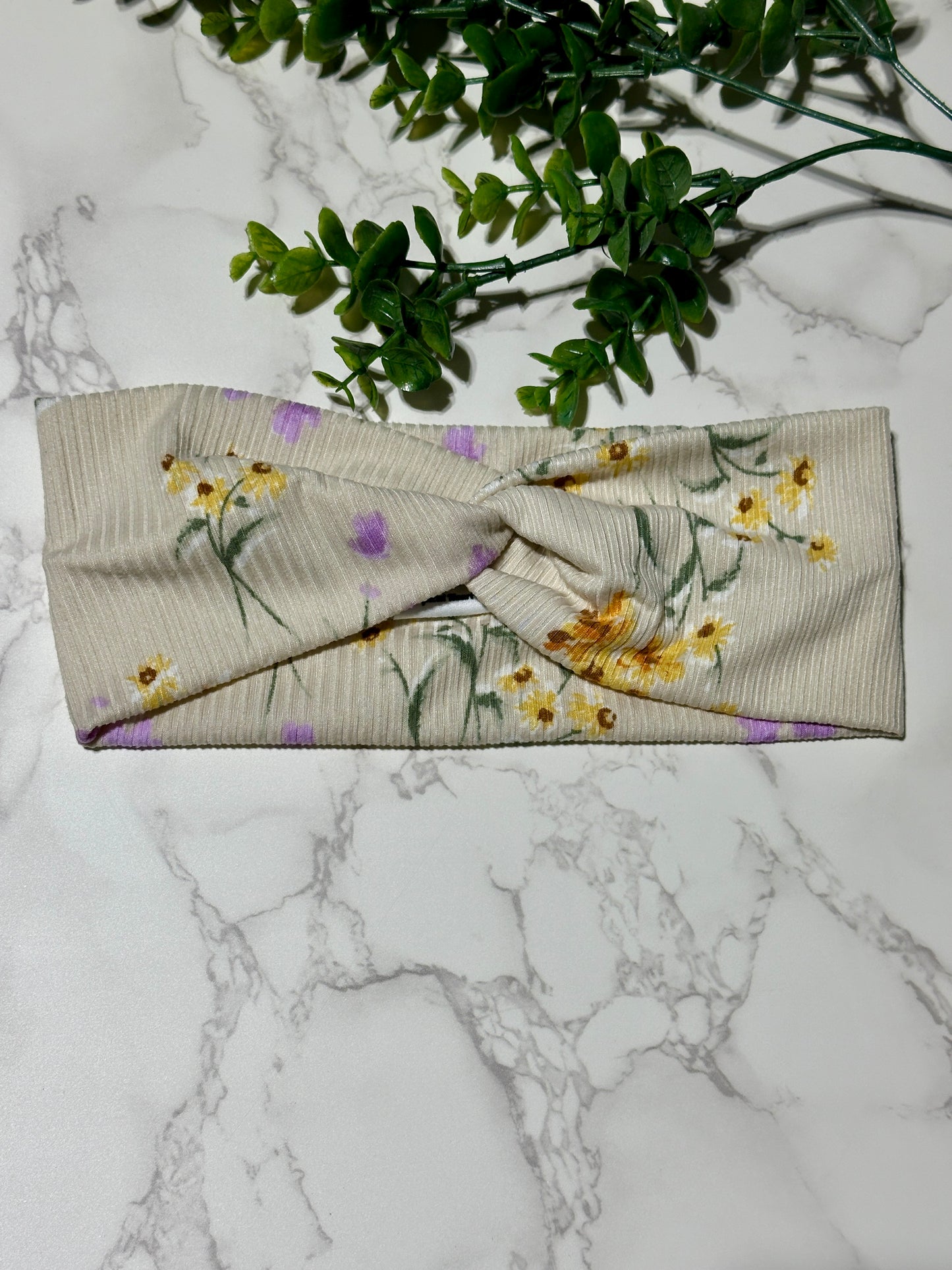 Spring Flowers on Ivory Twist Headband