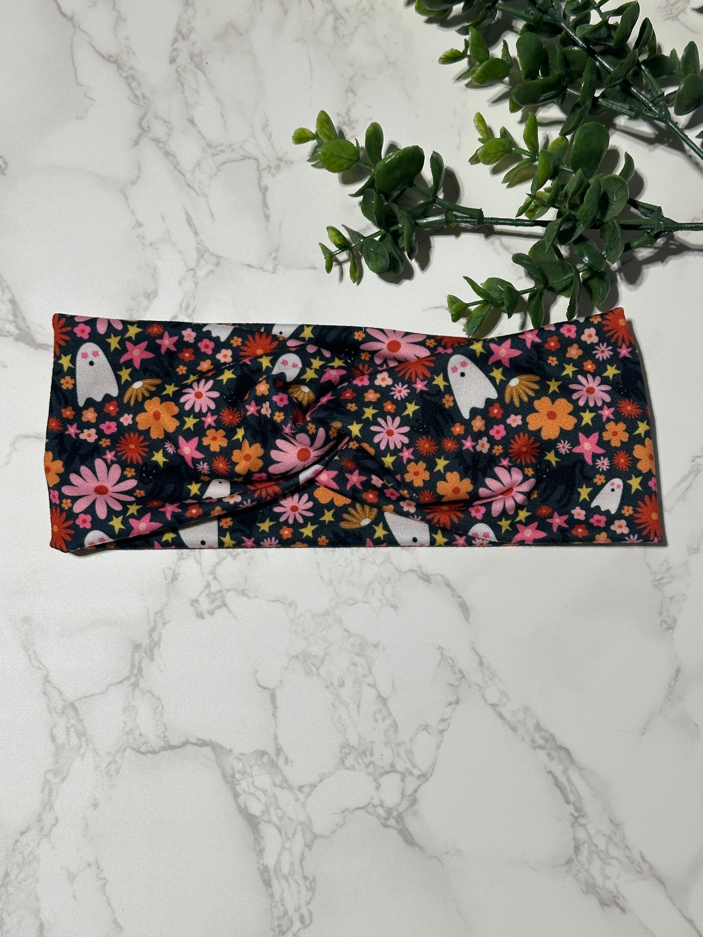 Ghost and Flowers Twist Headband