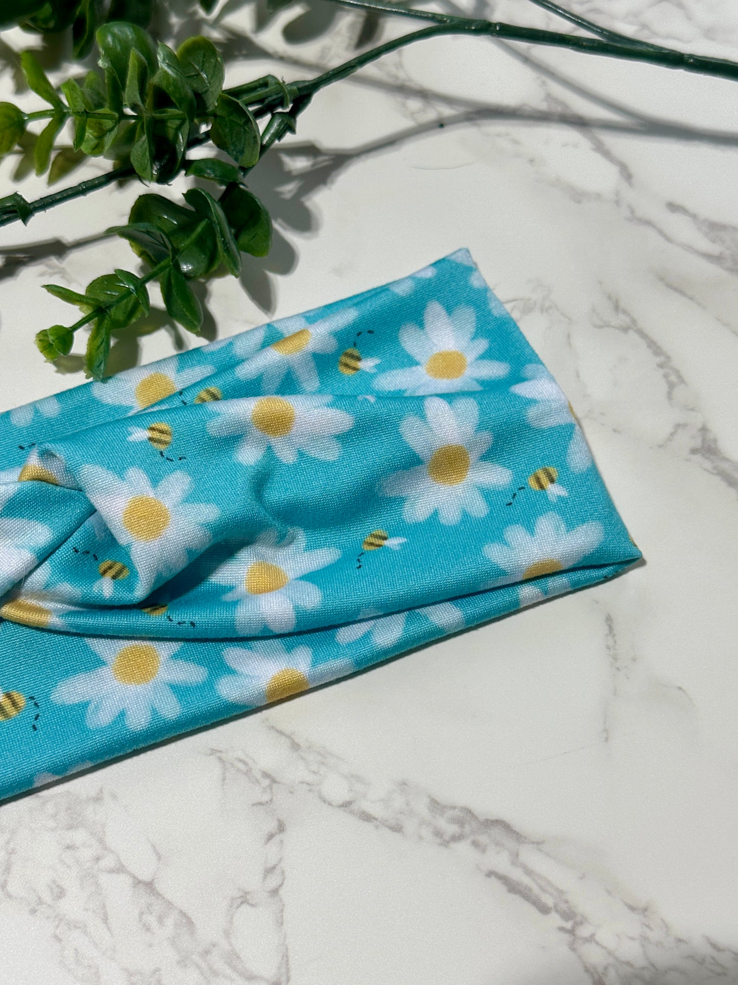 Daisies on Turquoise Twist Headband