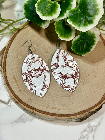 Baseball laces leather earrings