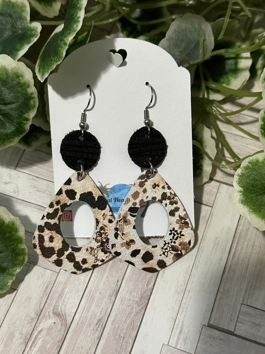 Leopard Open Geometric Teardrop Earrings