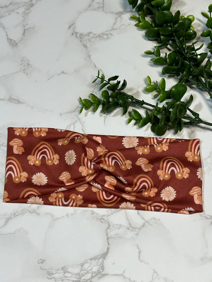 Fall Rainbows and Mushrooms Twist Headband