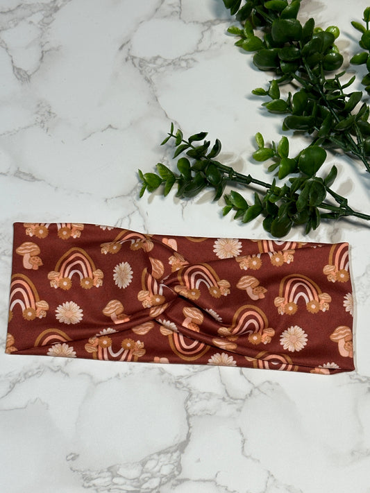Fall Rainbows and Mushrooms Twist Headband