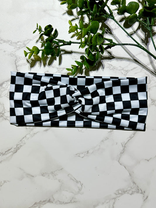 Black/White Checkered Twist Headband