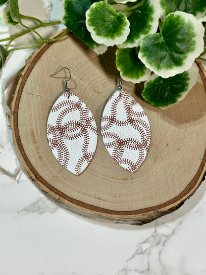 Baseball laces leather earrings
