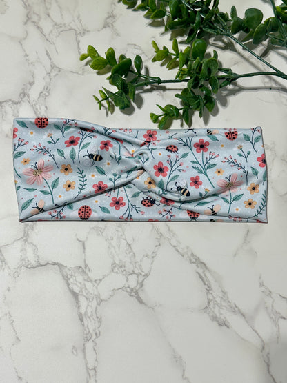 Spring Flowers, Ladybugs, and Bees Twist Headband