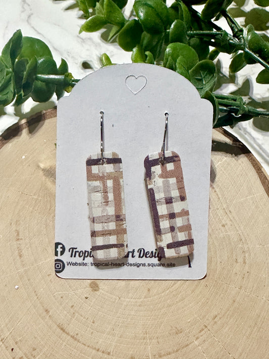 Mini Bar Earrings - Brown Plaid