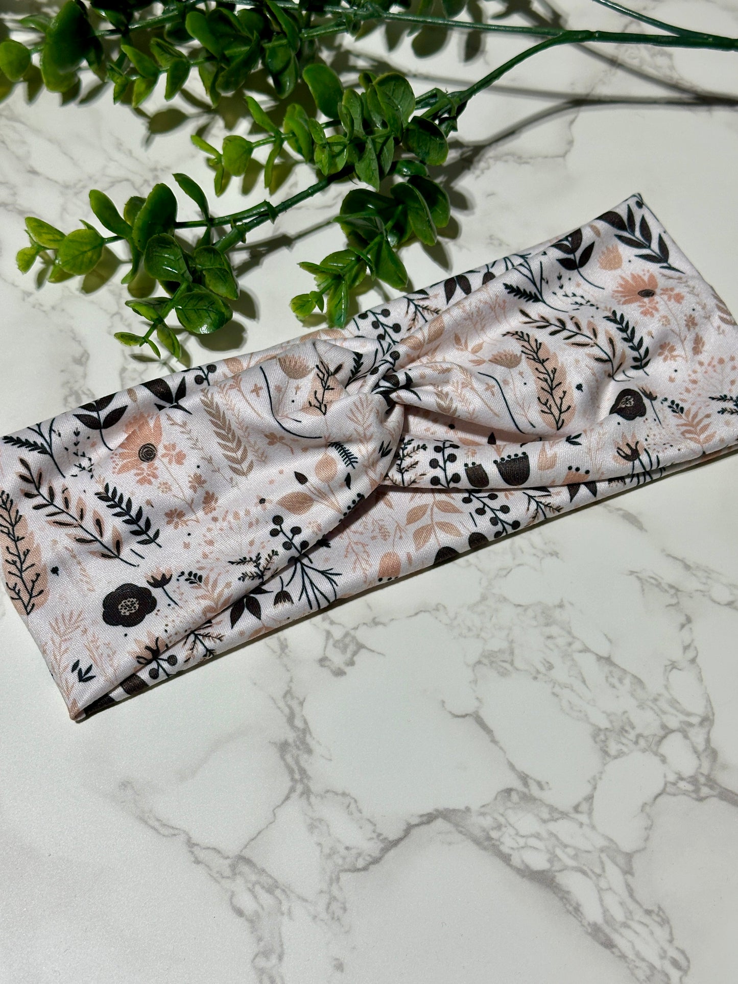 Neutral Brown/Black Botanical Twist Headband