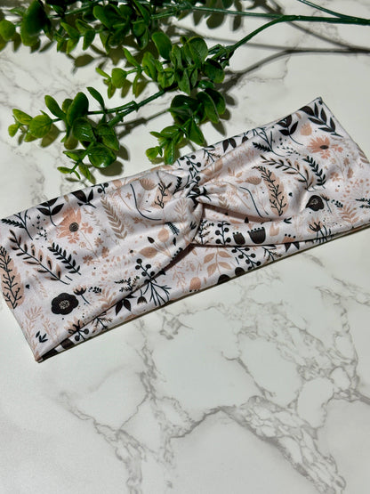 Neutral Brown/Black Botanical Twist Headband