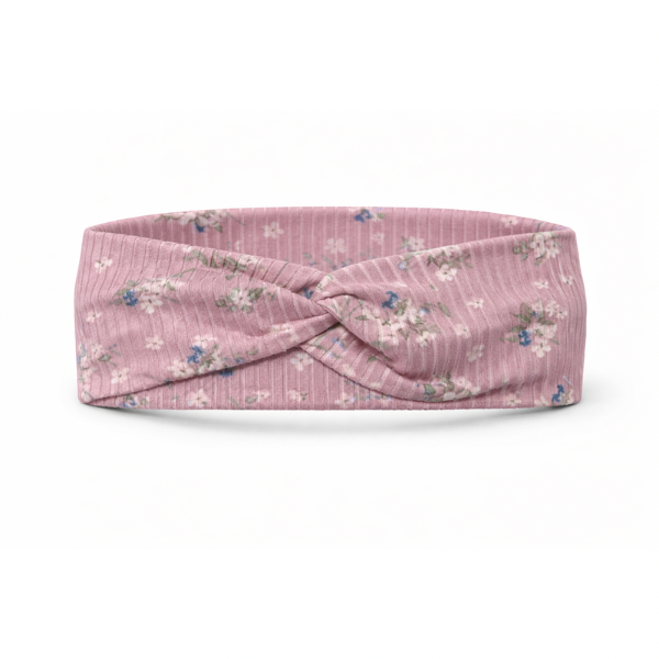 Delicate Flowers on Dusty Pink Ribbed Twist Headband