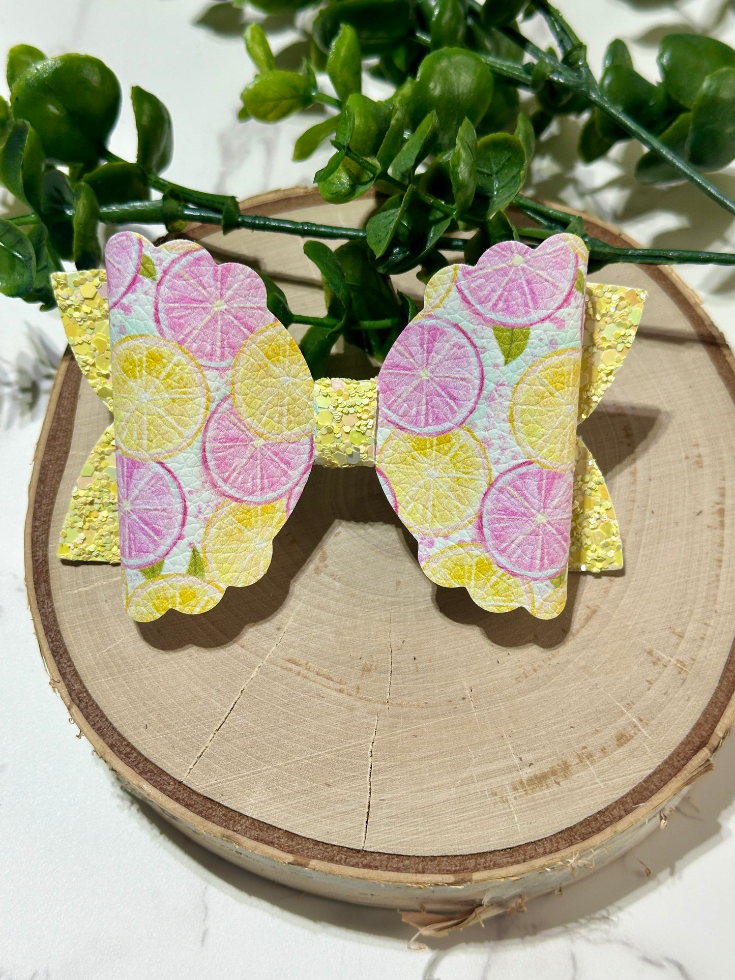 Pink/Yellow Fruit on Yellow Glitter Hairbow