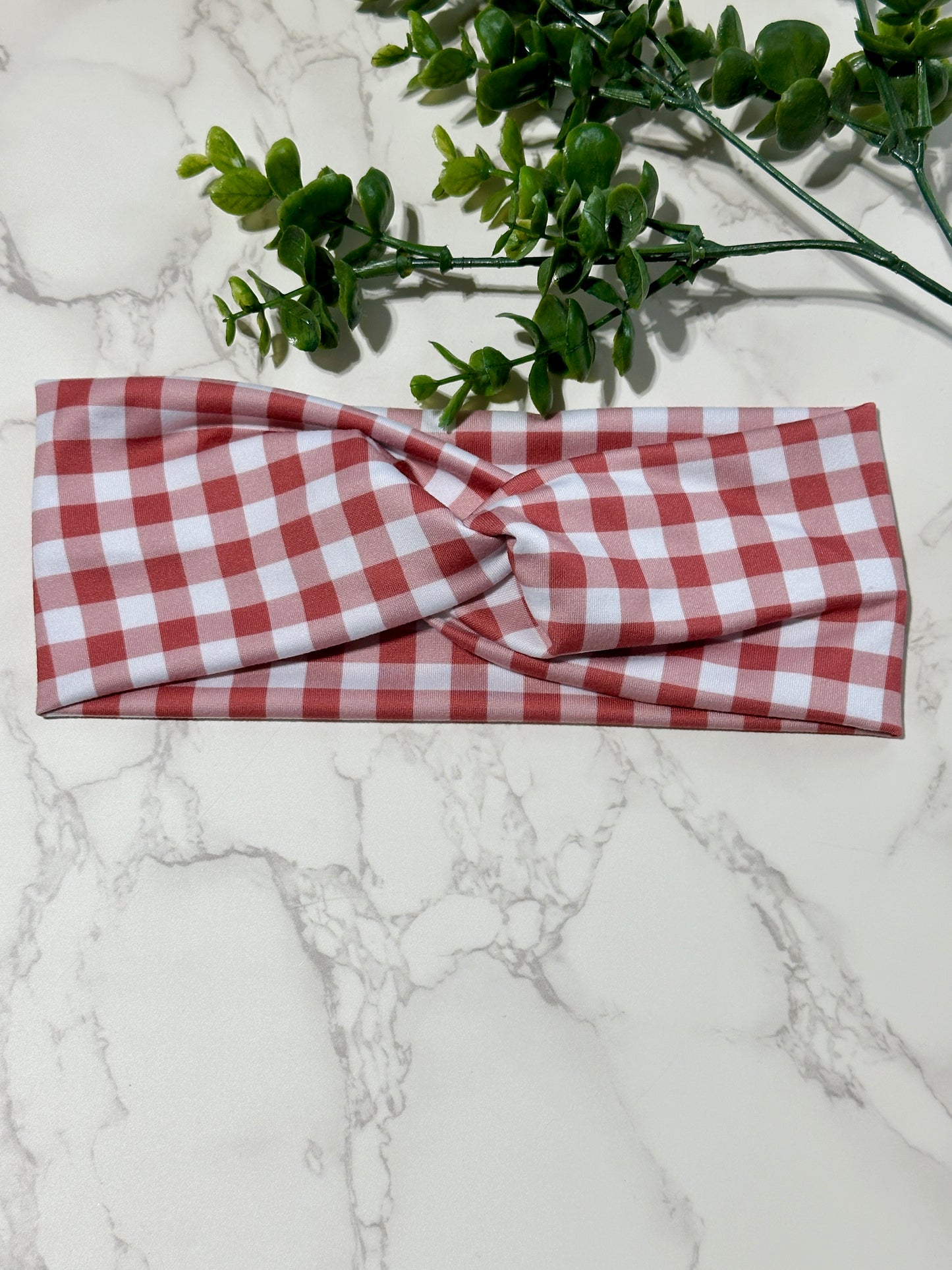 Checkered/Gingham Twist Headband - Brick