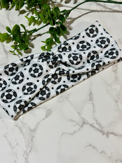 Black/White Soccer Ball Twist Headband