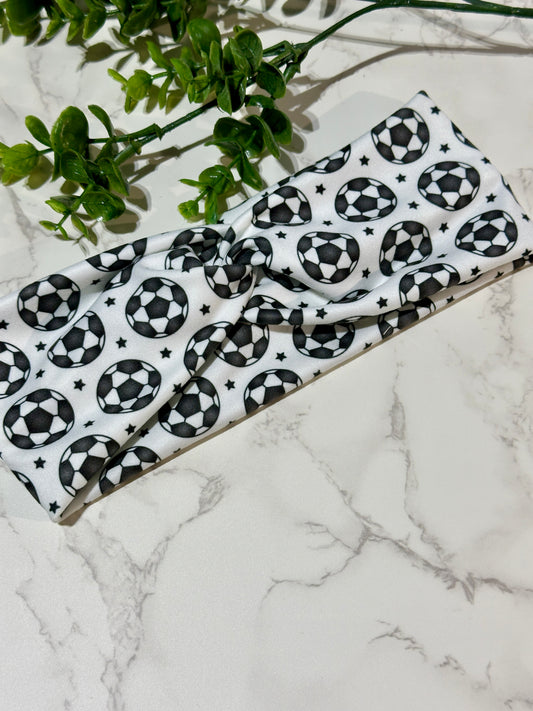 Black/White Soccer Ball Twist Headband