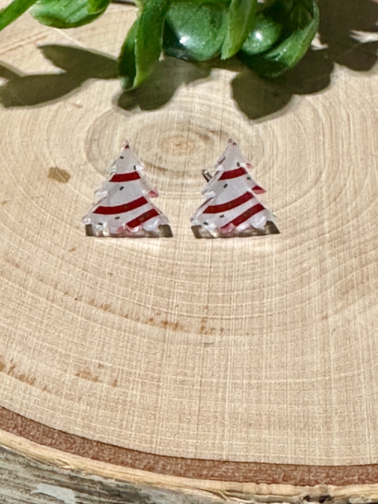 Christmas Tree Cake/Clear Stud Earrings