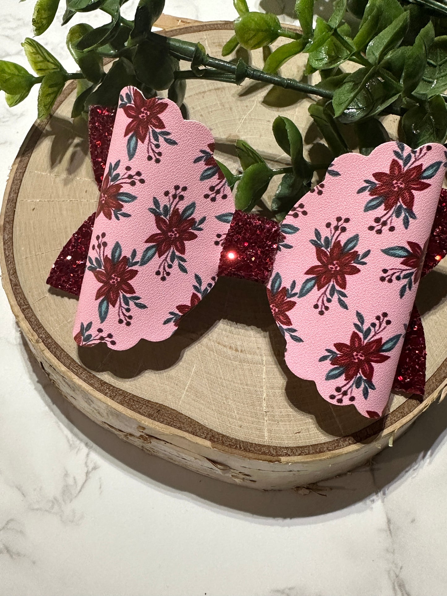 Christmas Poinsettia on Pink Hairbow
