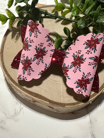 Christmas Poinsettia on Pink Hairbow