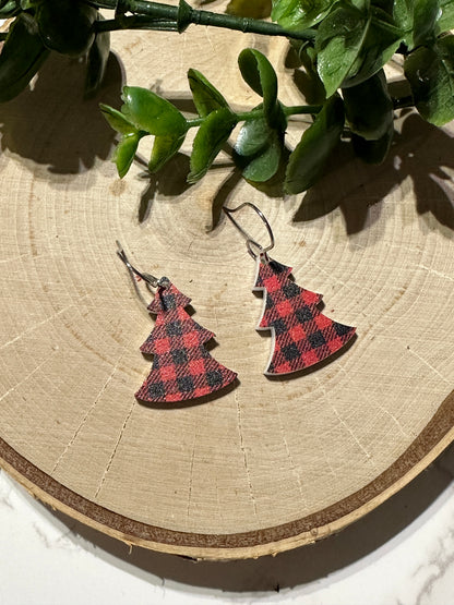 Small Buffalo Plaid Acrylic Christmas Tree Earrings
