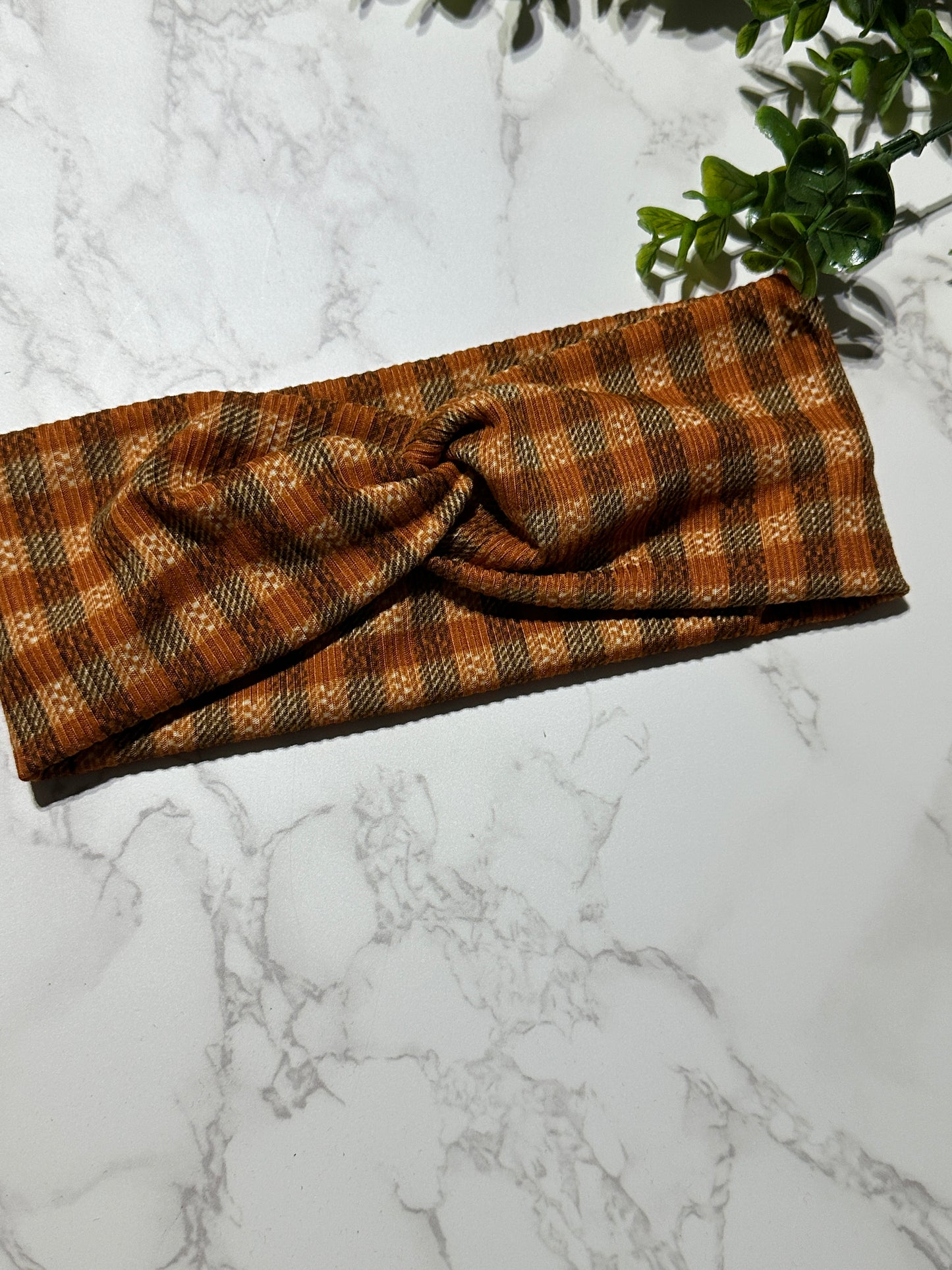 Fall Orange Plaid Twist Headband