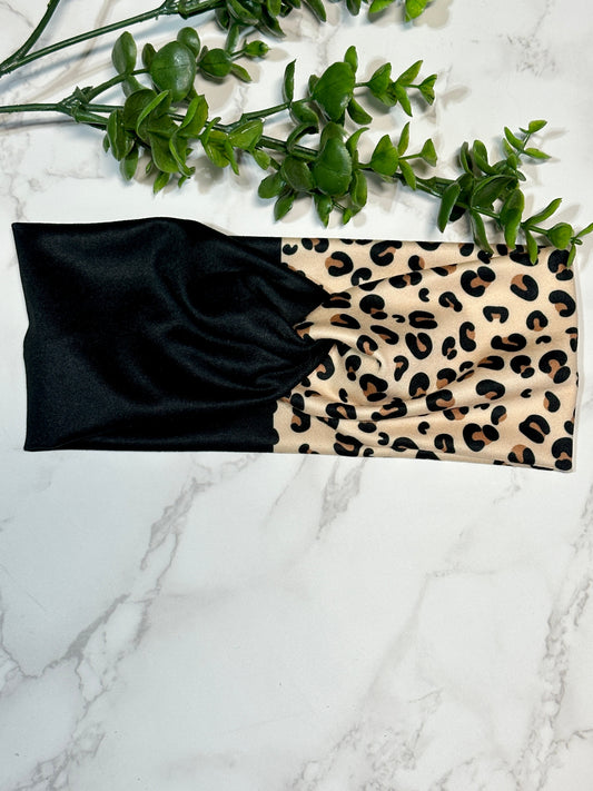 Two-tone Black/Leopard Twist Headband