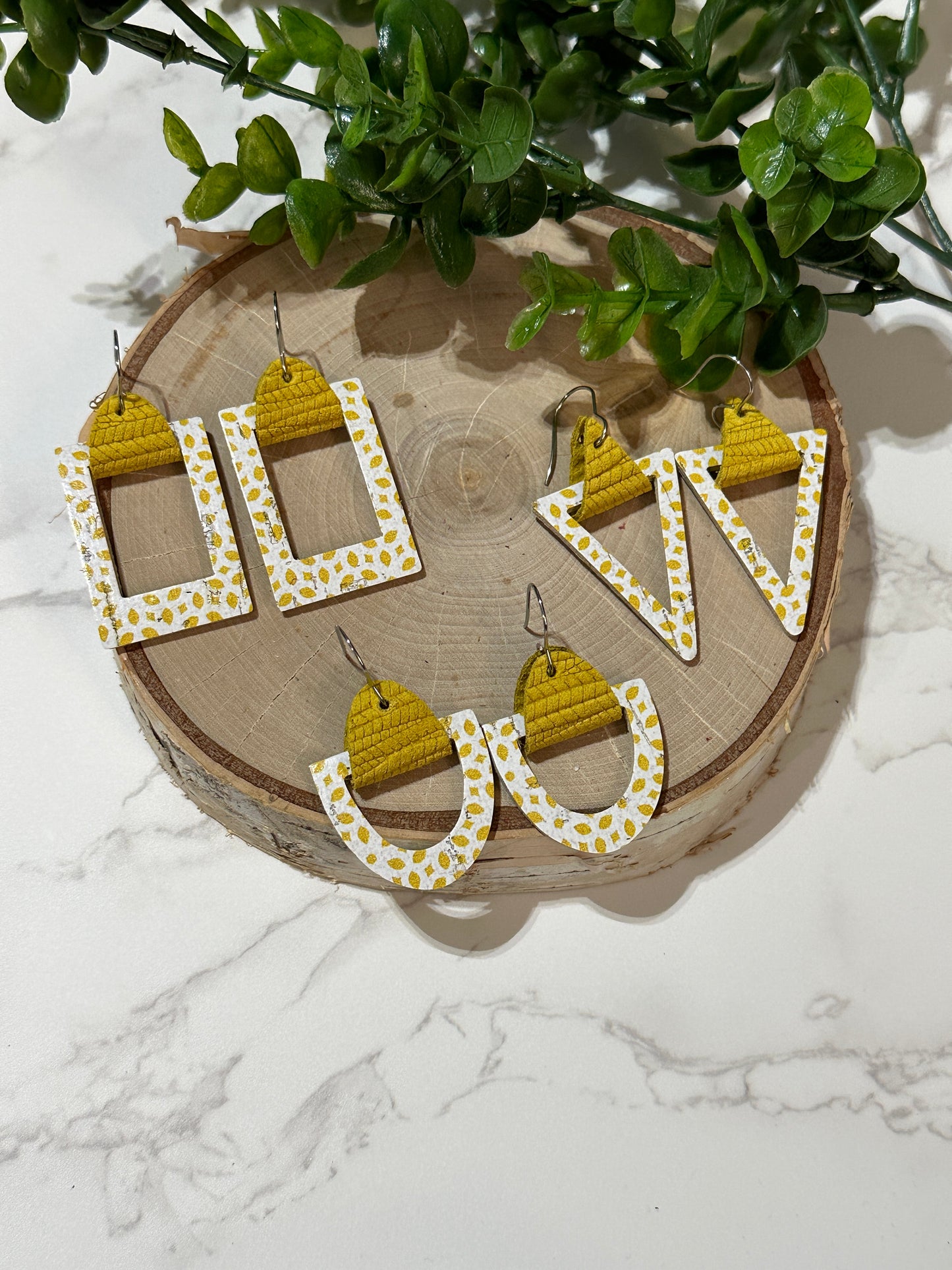 Yellow Dots Geometric Earrings - Multiple Shapes