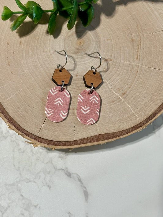 Mini Oval/Connector Earrings - Dusty Rose Boho Arrows