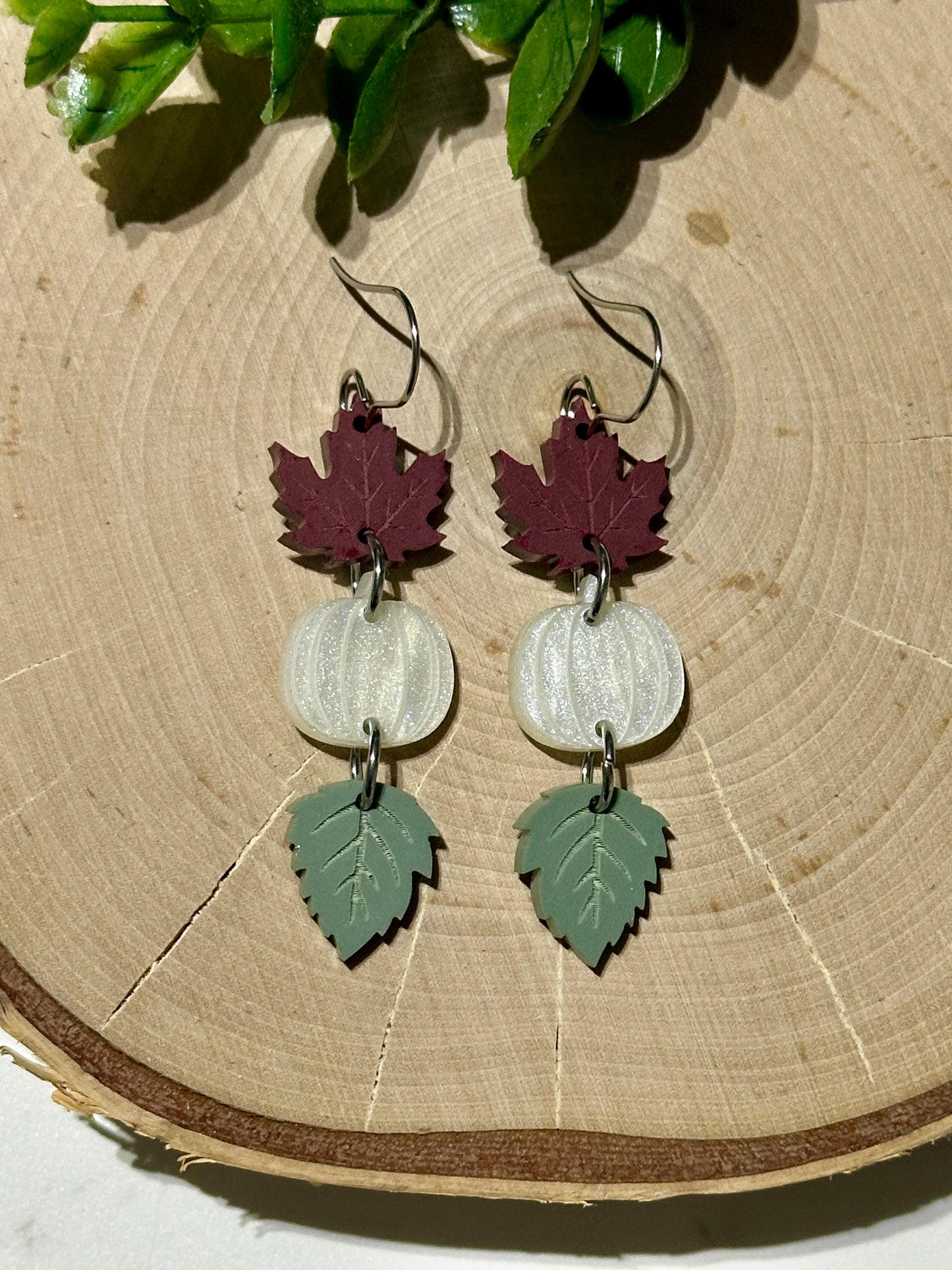 Triple Layer Muted Fall Pumpkin/Leaves Acrylic Earrings