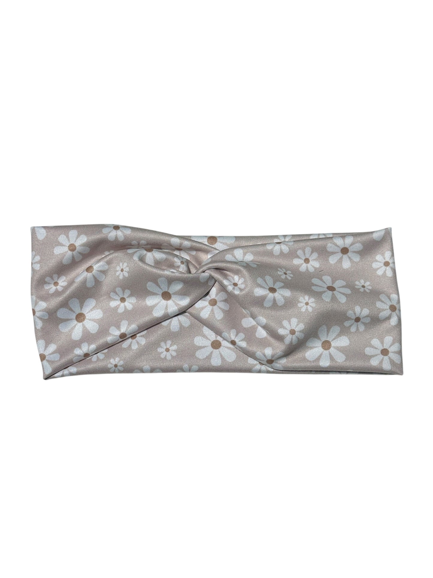 White Daisies on Light Taupe Twist Headband