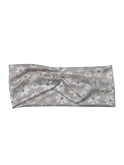 White Daisies on Light Taupe Twist Headband