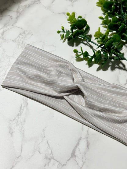 Scribble Stripes Driftwood Beige Twist Headband
