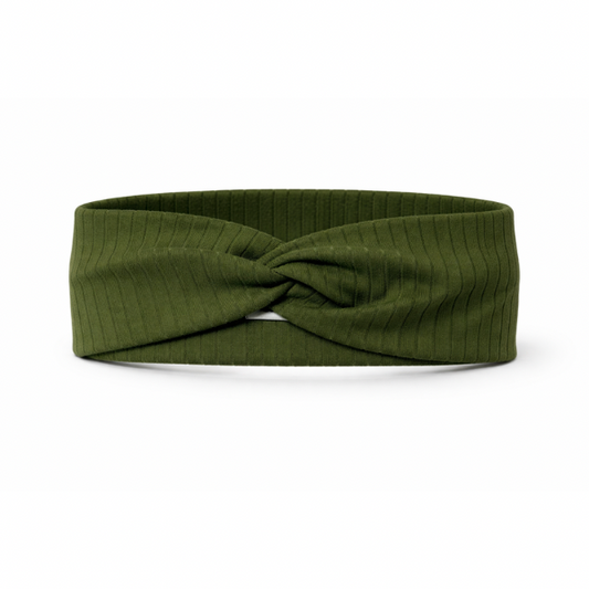 Solid Dark Olive Ribbed Twist Headband