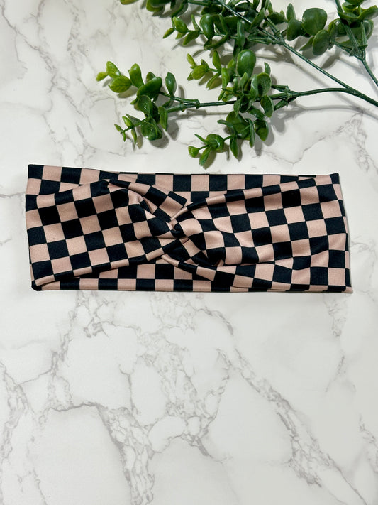 Brown/Black Checkered Twist Headband