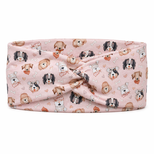 Puppies and Bandanas on Pink Twist Headband