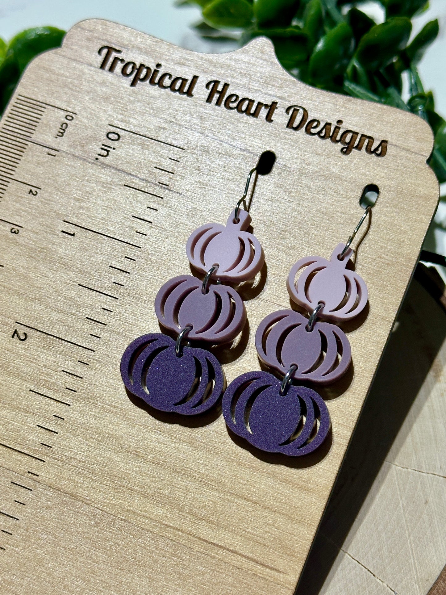 Triple Layer Muted Purple Pumpkins Acrylic Earrings