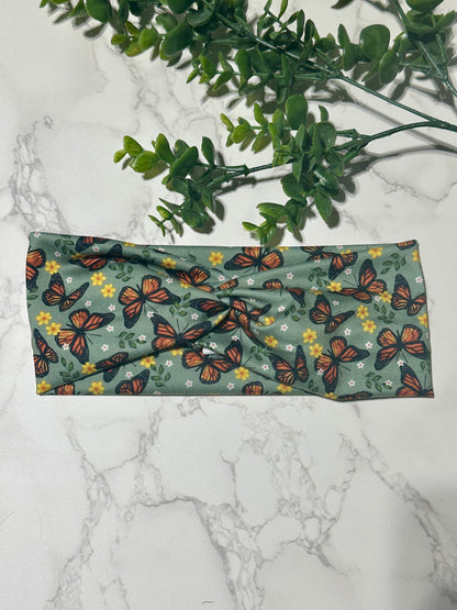 Monarch Butterflies on Green Twist Headband