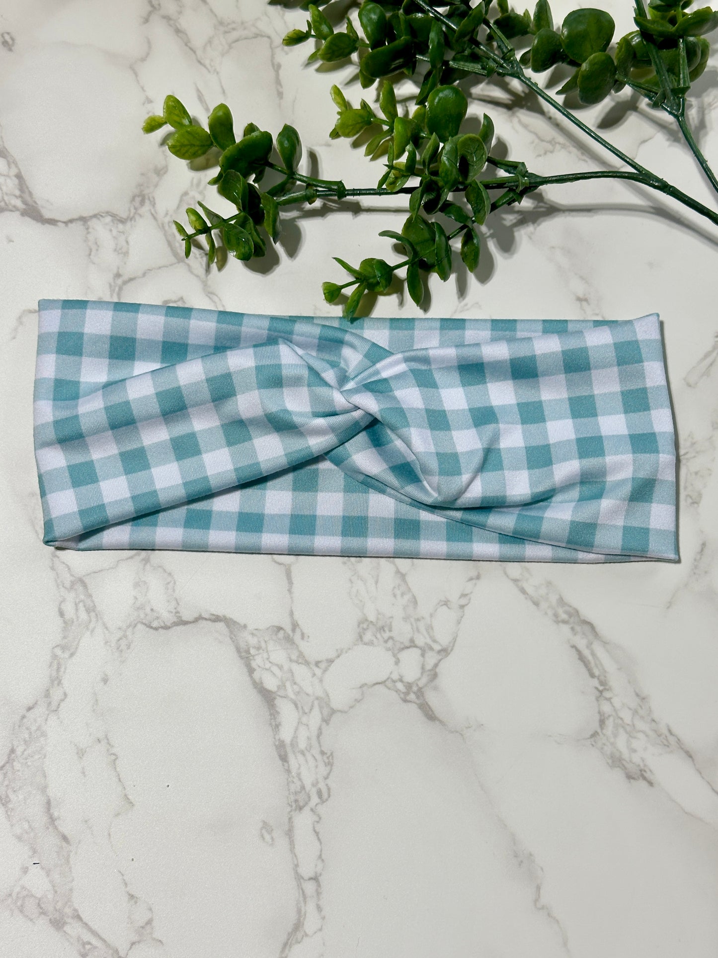 Checkered/Gingham Twist Headband - Ocean