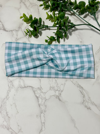 Checkered/Gingham Twist Headband - Ocean